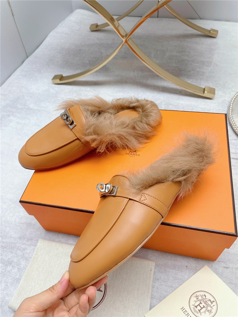 hermes classic wool slippers