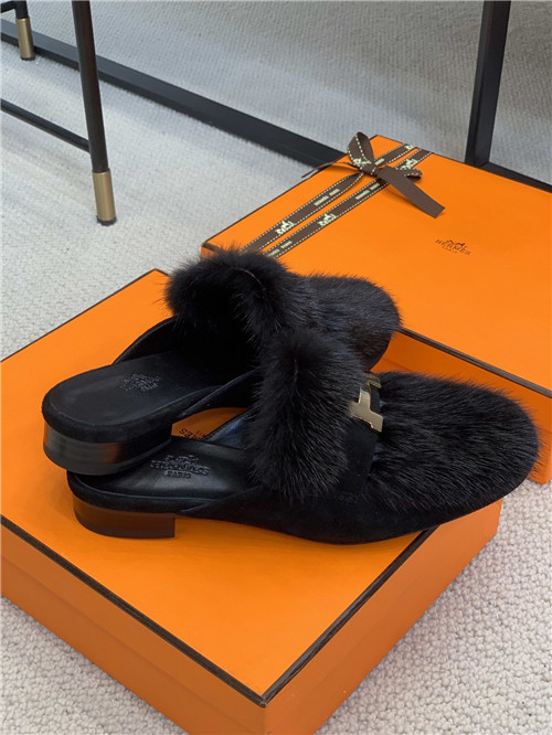 hermes mink loafers slippers