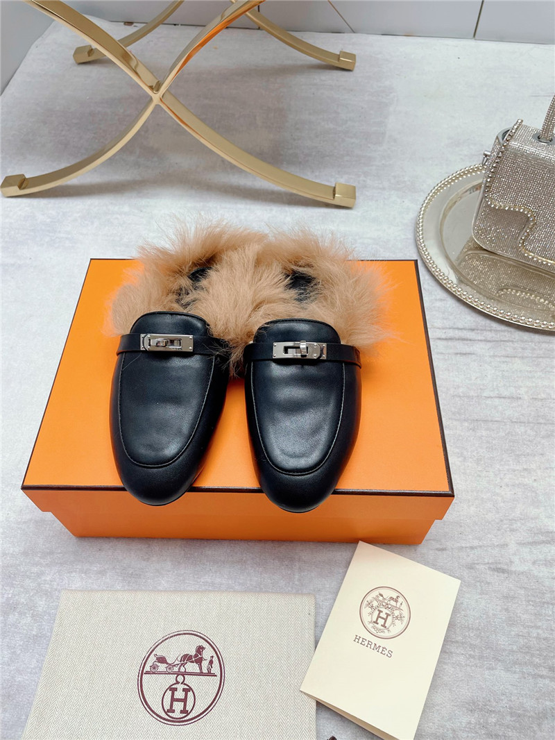 hermes classic wool slippers