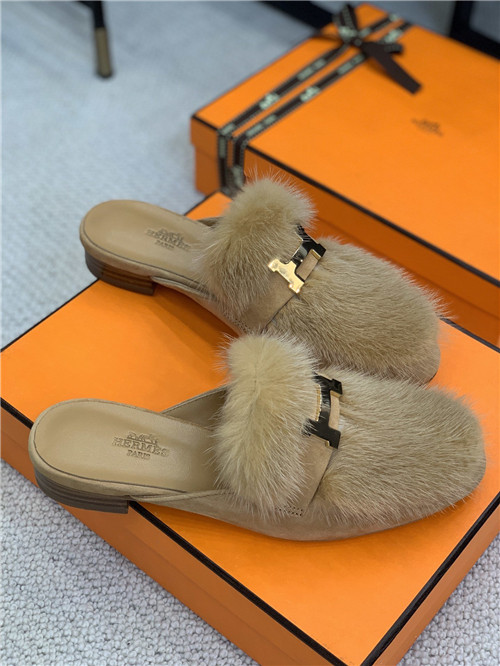 hermes mink loafers slippers