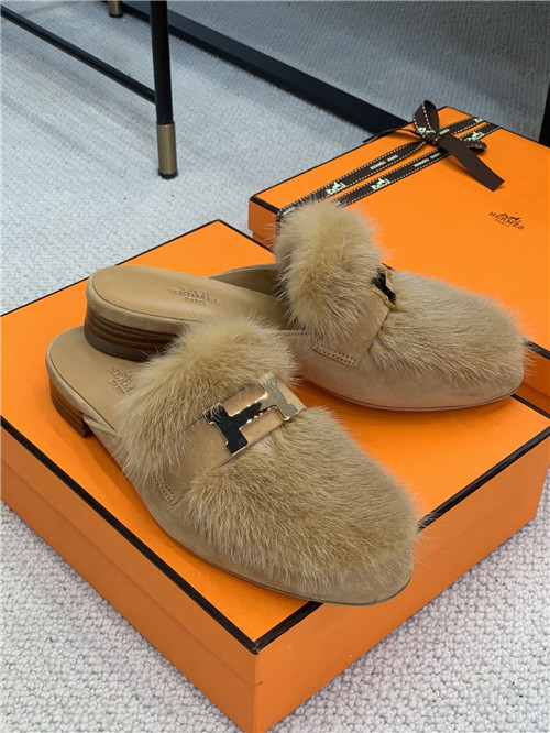 hermes mink loafers slippers