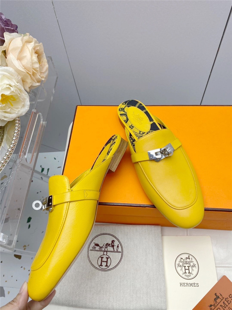 hermes kelly gold buckle slippers