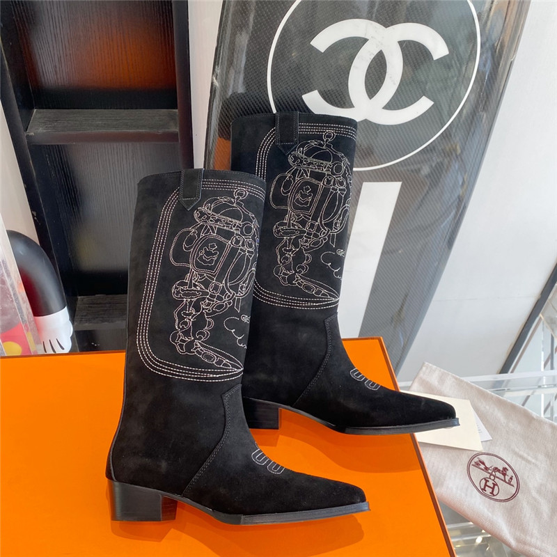 hermes embroidered long boots