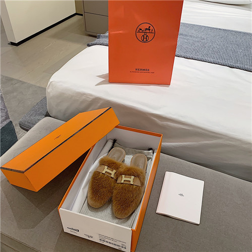 hermes sheepskin mink loafers