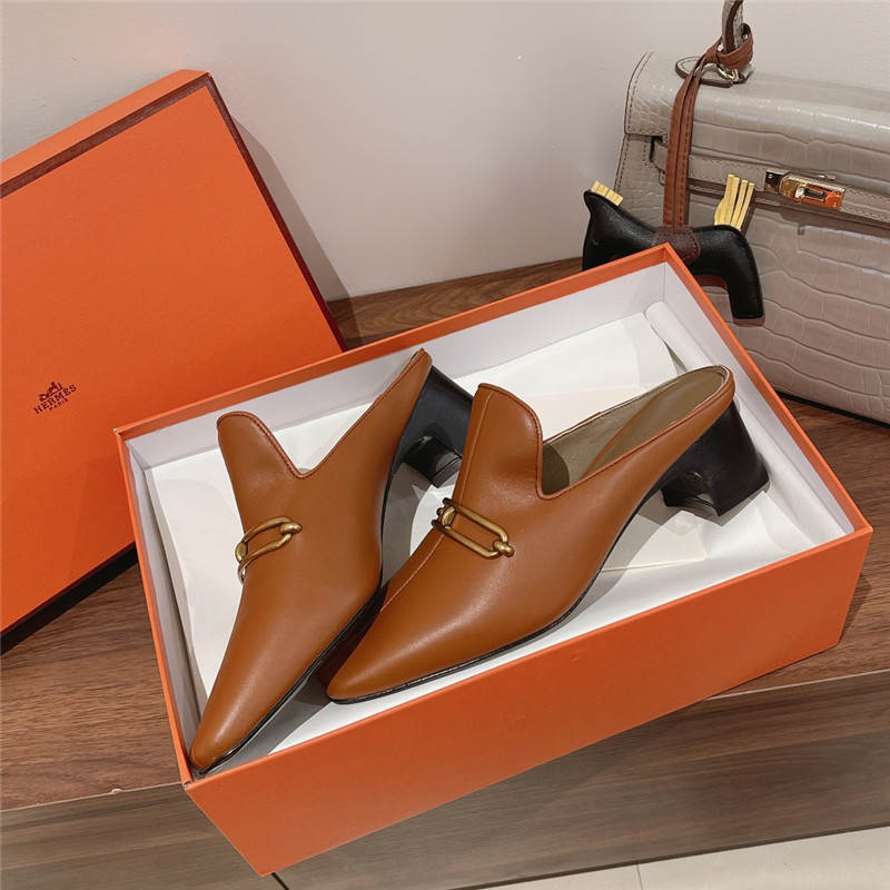 hermes muller chunky heel slippers