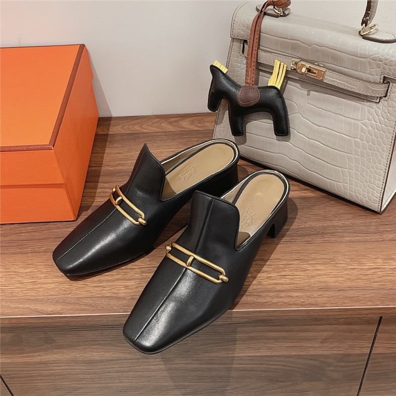 hermes muller chunky heel slippers