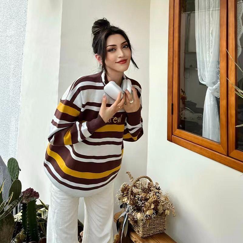 Drew embroidered striped knitted crewneck sweatshirt