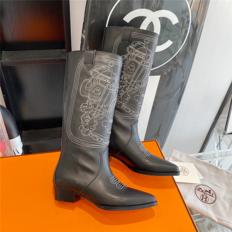 hermes embroidered long boots