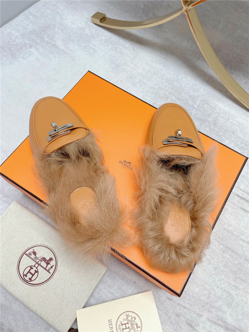 hermes classic wool slippers