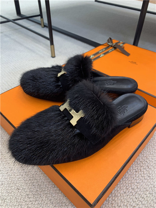 hermes mink loafers slippers