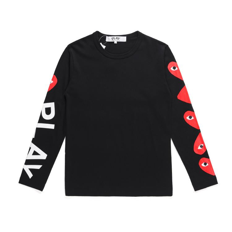 COMME DES GARCONS CDG PLAY Hearts Long Sleeve Black White T Shirt