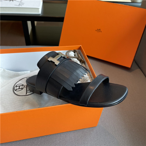 hermes H flat slippers