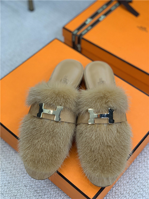 hermes mink loafers slippers