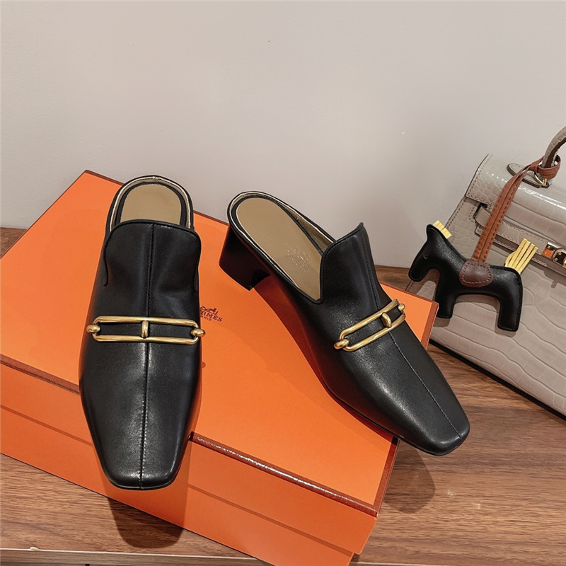 hermes muller chunky heel slippers