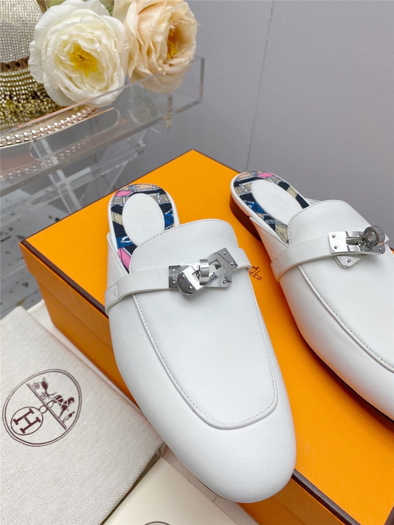 hermes kelly gold buckle slippers