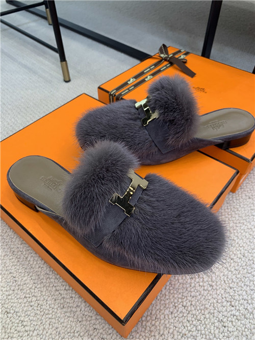 hermes mink loafers slippers