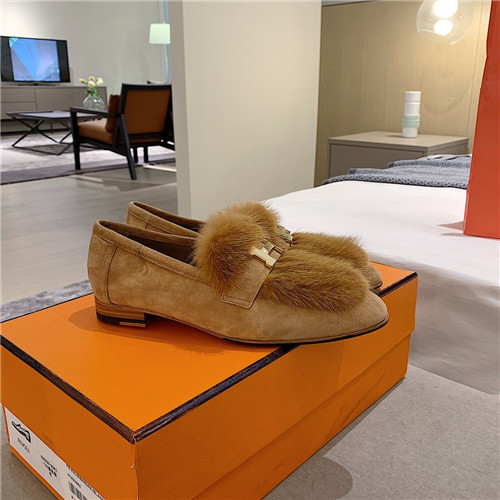 hermes sheepskin mink loafers
