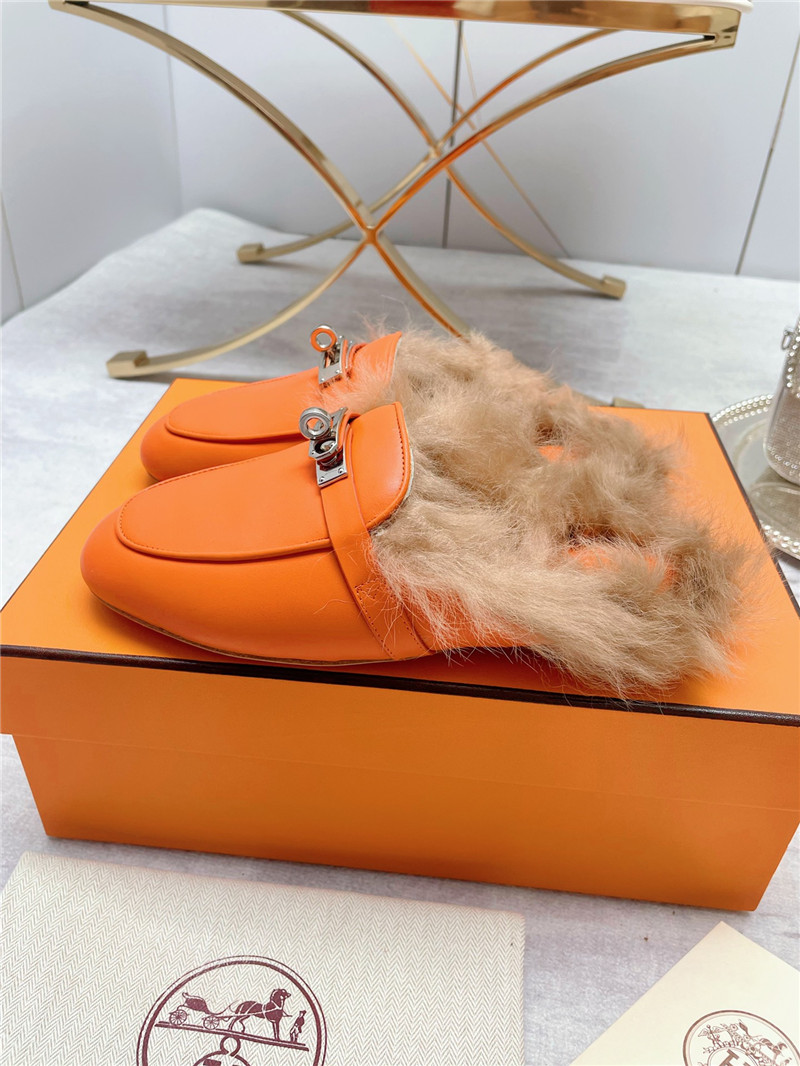 hermes classic wool slippers