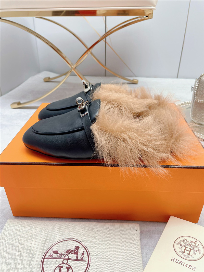 hermes classic wool slippers