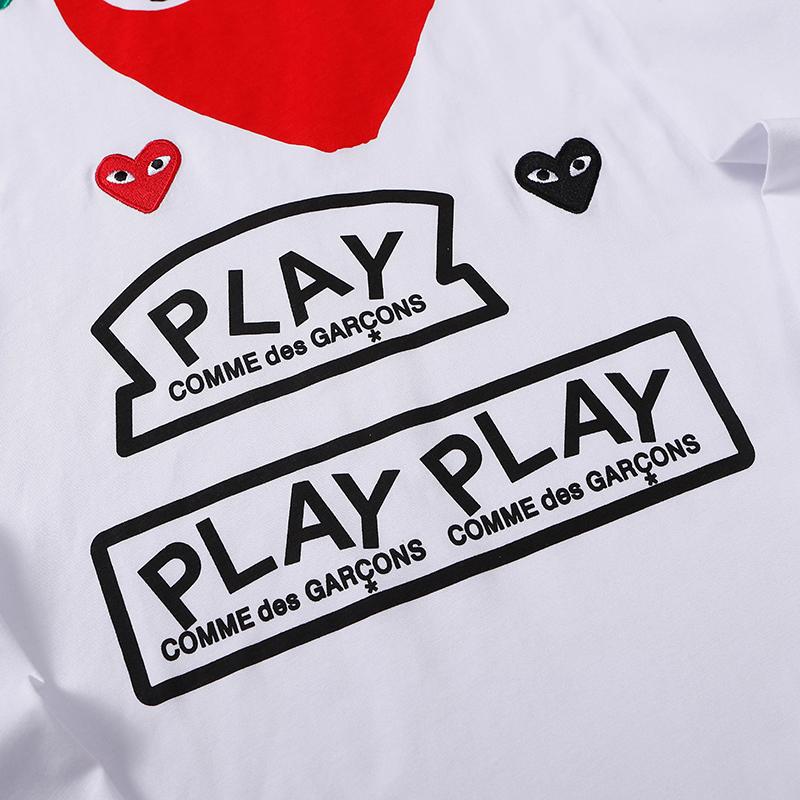 COMME DES GARCONS CDG PLAY Black & Red Hearts Long Sleeve White T SHIRT