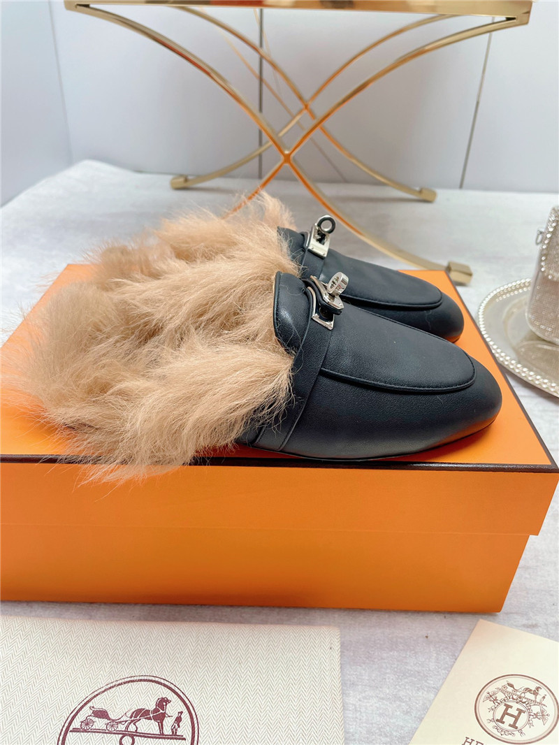 hermes classic wool slippers