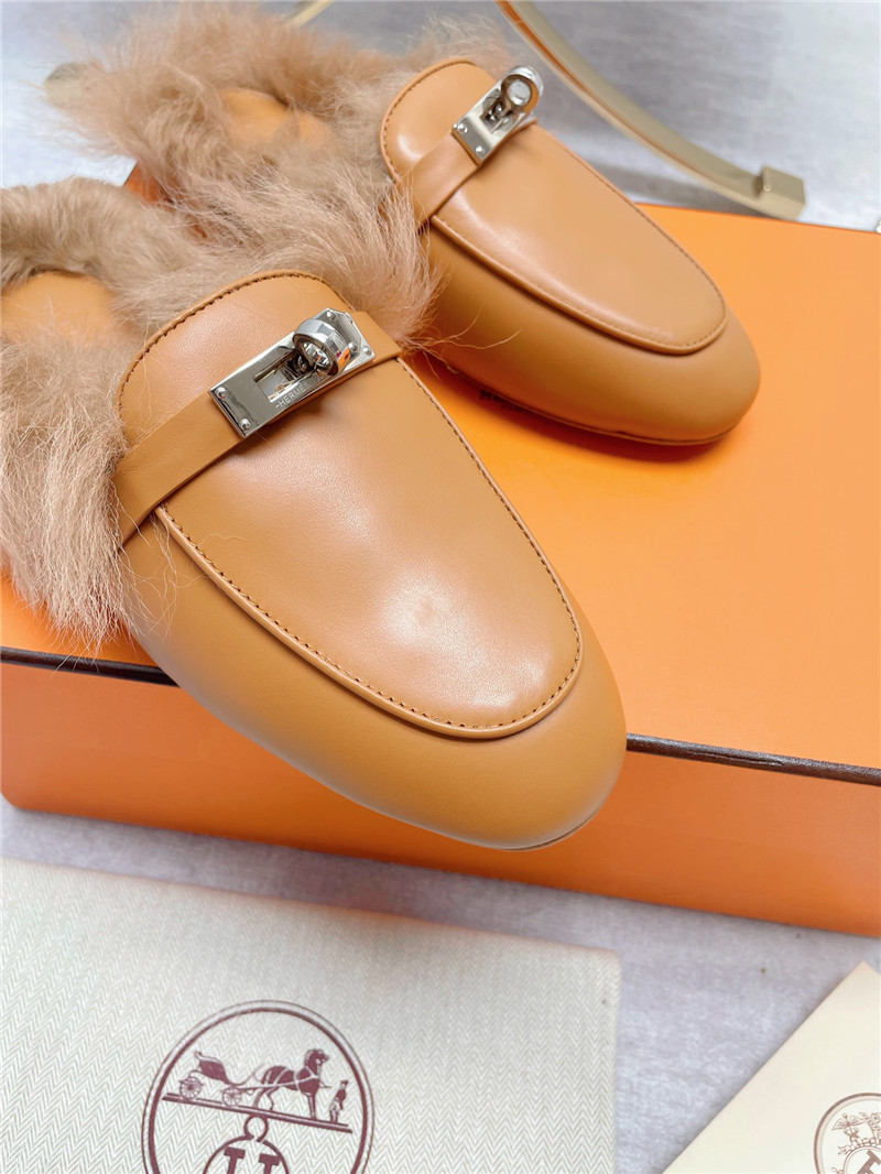 hermes classic wool slippers