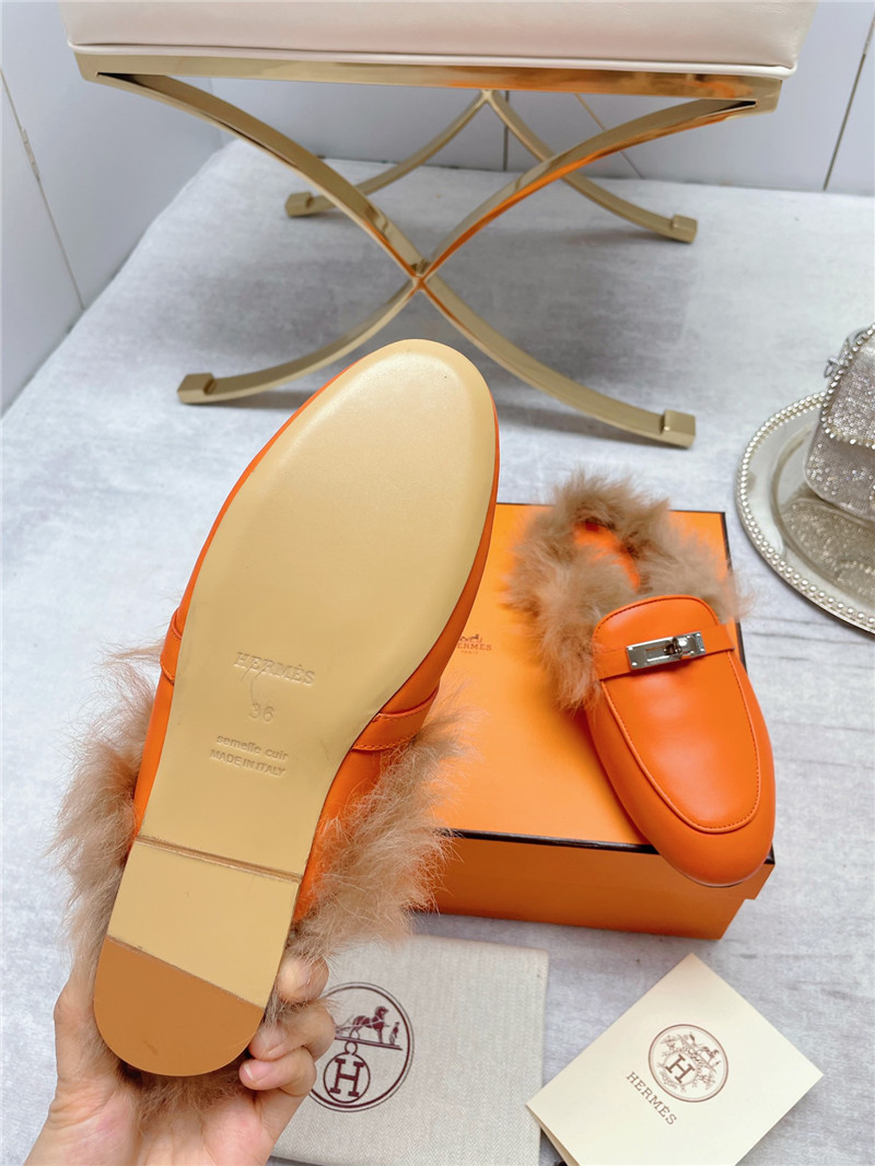 hermes classic wool slippers