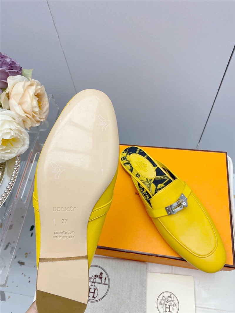 hermes kelly gold buckle slippers