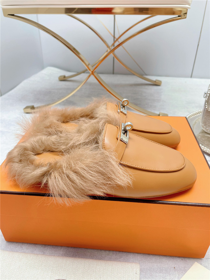 hermes classic wool slippers