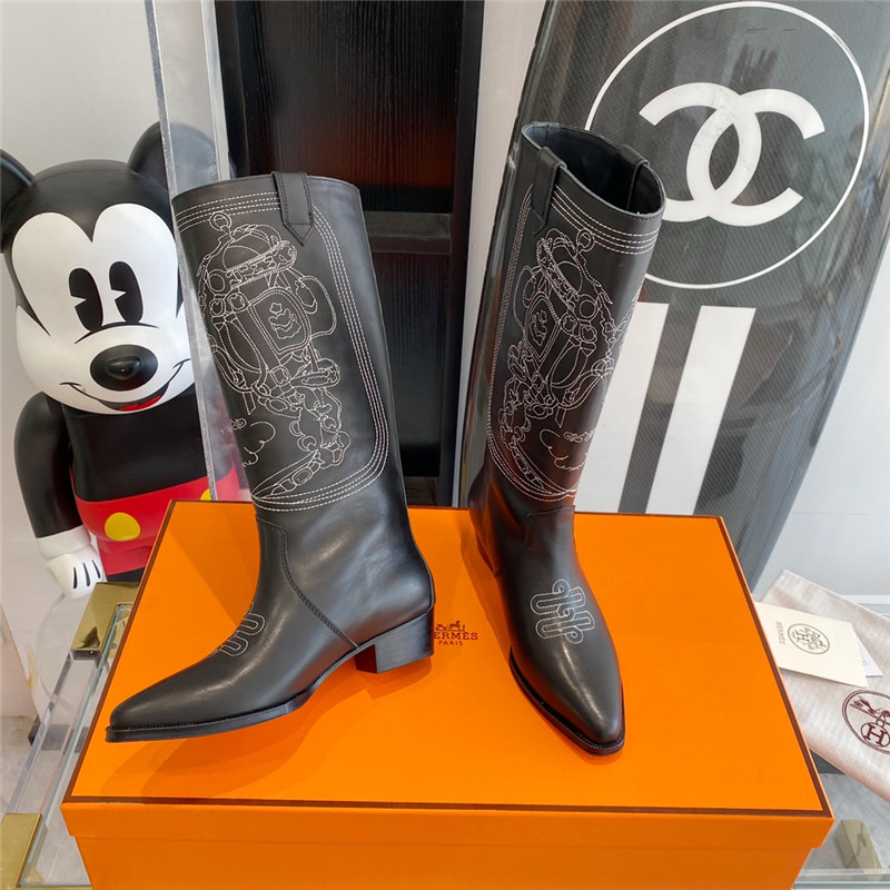 hermes embroidered long boots