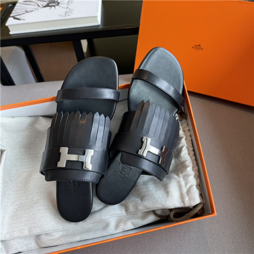 hermes H flat slippers