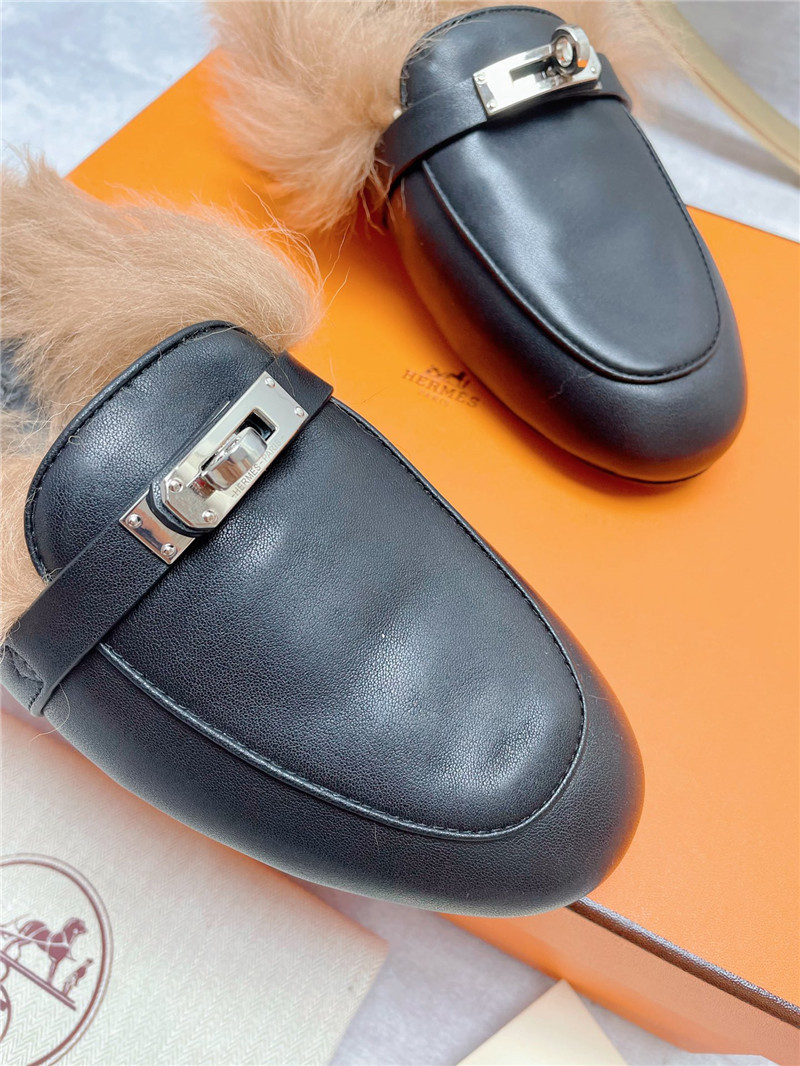 hermes classic wool slippers