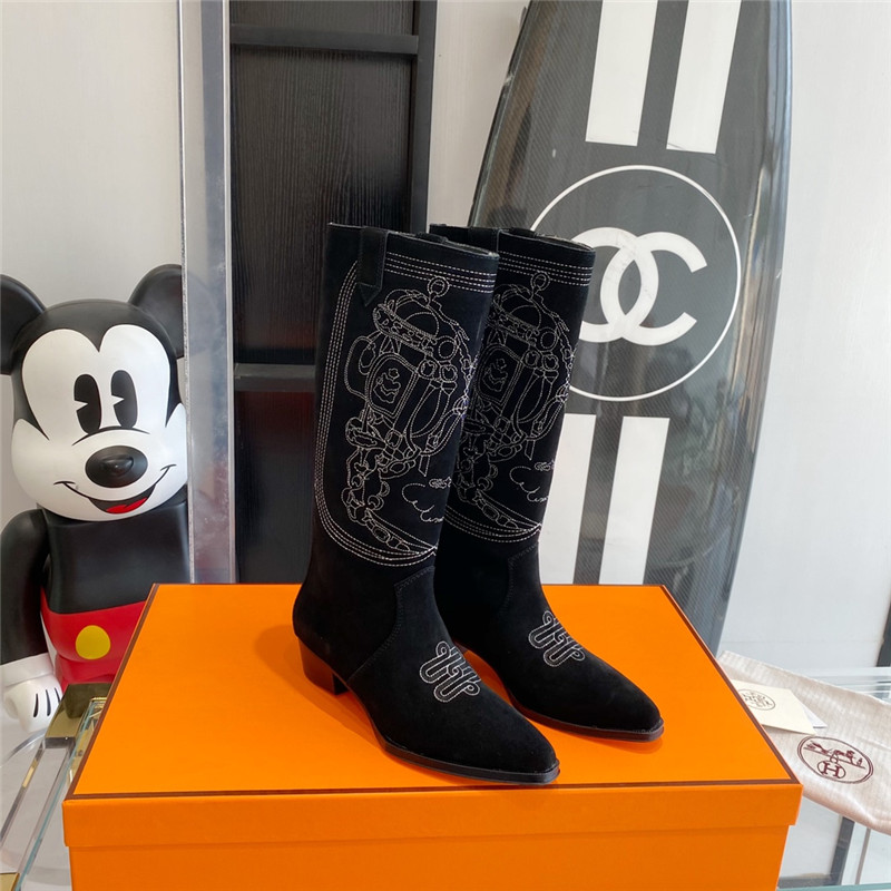 hermes embroidered long boots