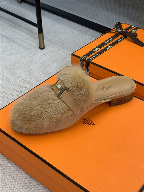 hermes mink loafers slippers
