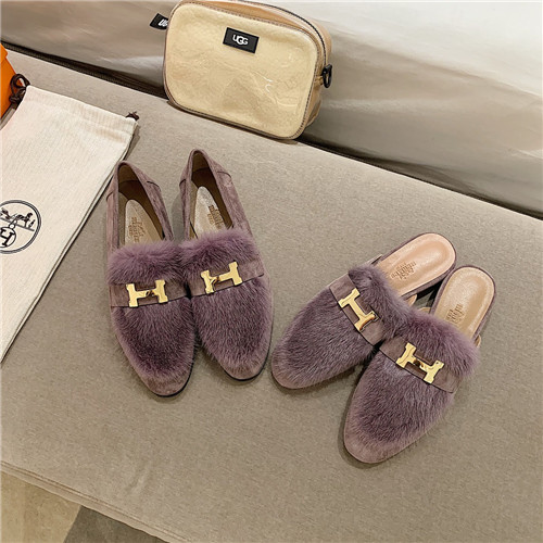 hermes sheepskin mink loafers