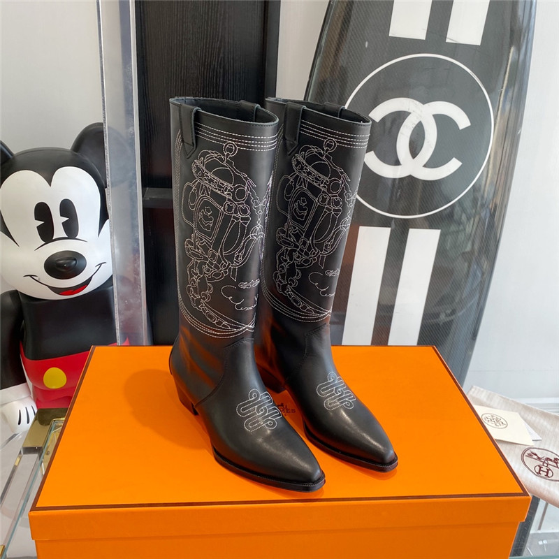 hermes embroidered long boots