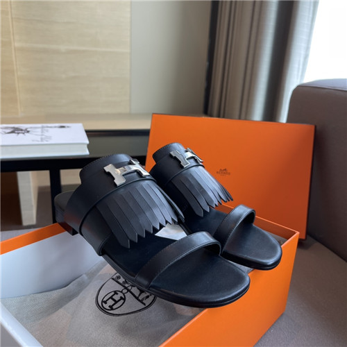 hermes H flat slippers