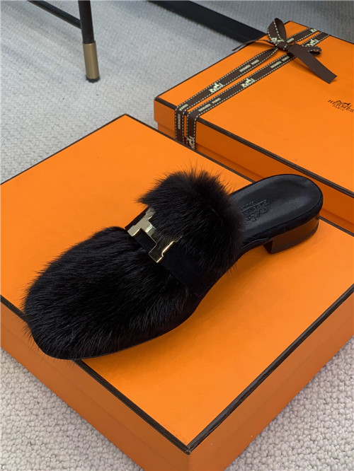hermes mink loafers slippers
