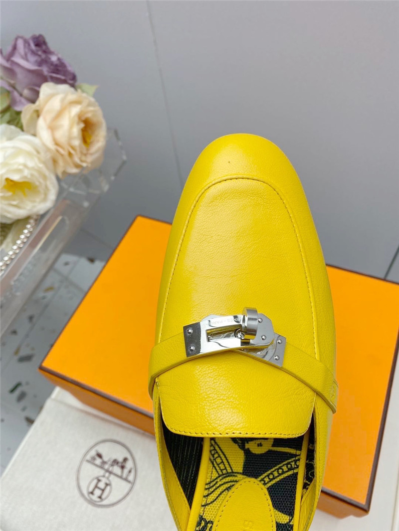 hermes kelly gold buckle slippers