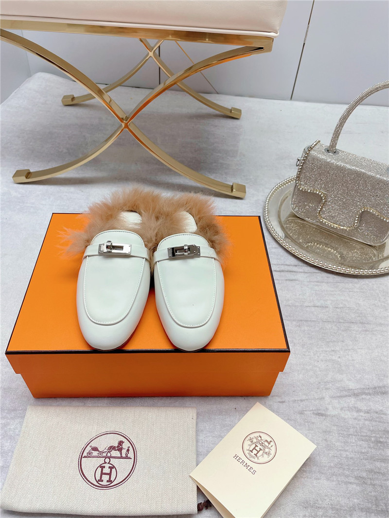 hermes classic wool slippers