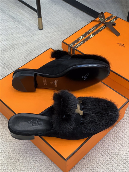 hermes mink loafers slippers