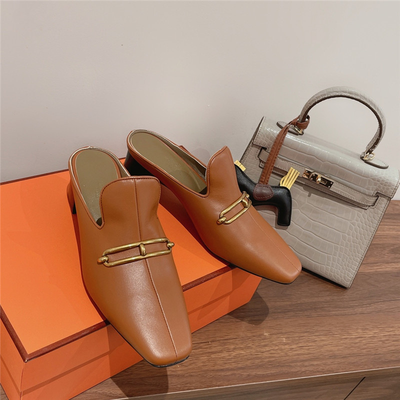 hermes muller chunky heel slippers