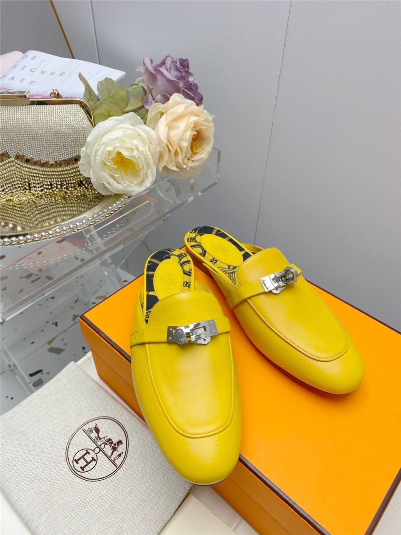 hermes kelly gold buckle slippers
