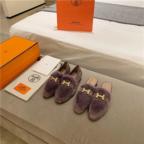 hermes sheepskin mink loafers