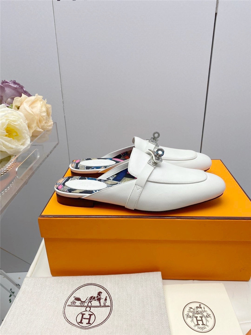hermes kelly gold buckle slippers