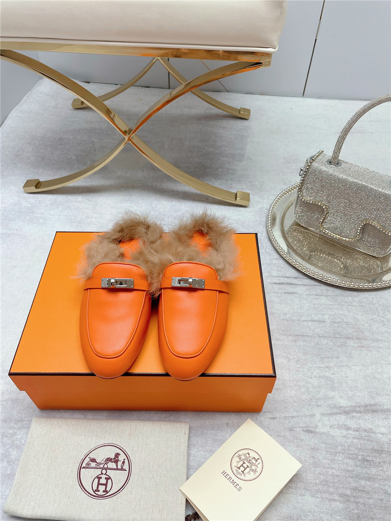hermes classic wool slippers
