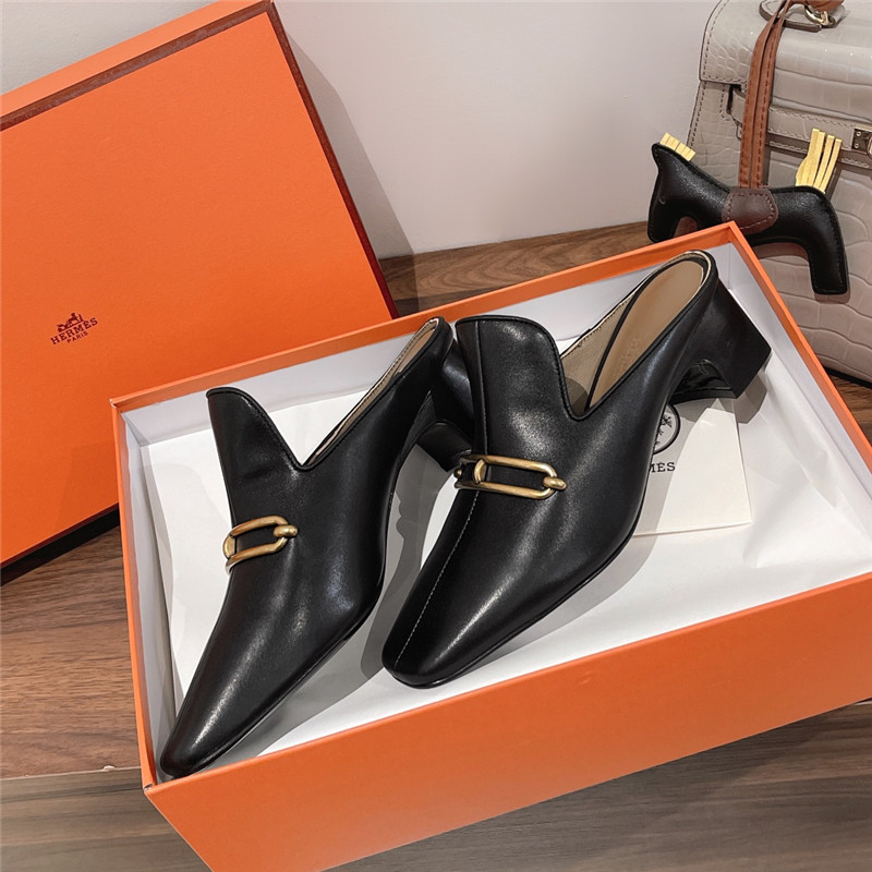 hermes muller chunky heel slippers