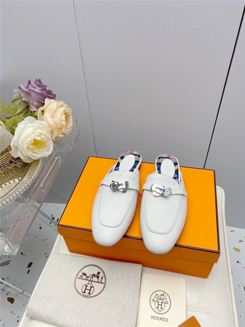 hermes kelly gold buckle slippers