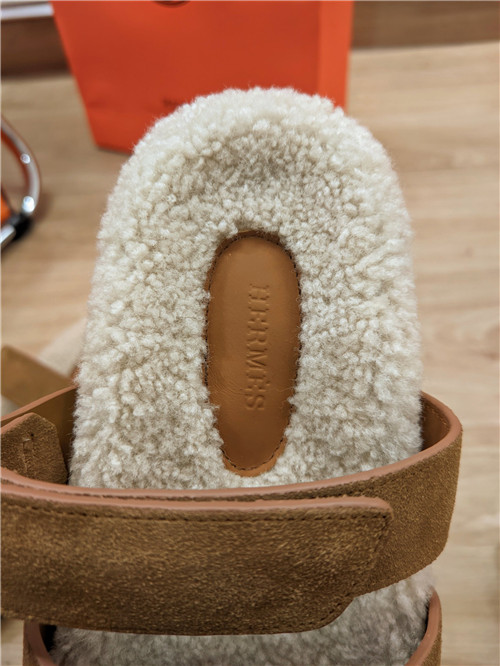 hermes lamb wool flat slippers