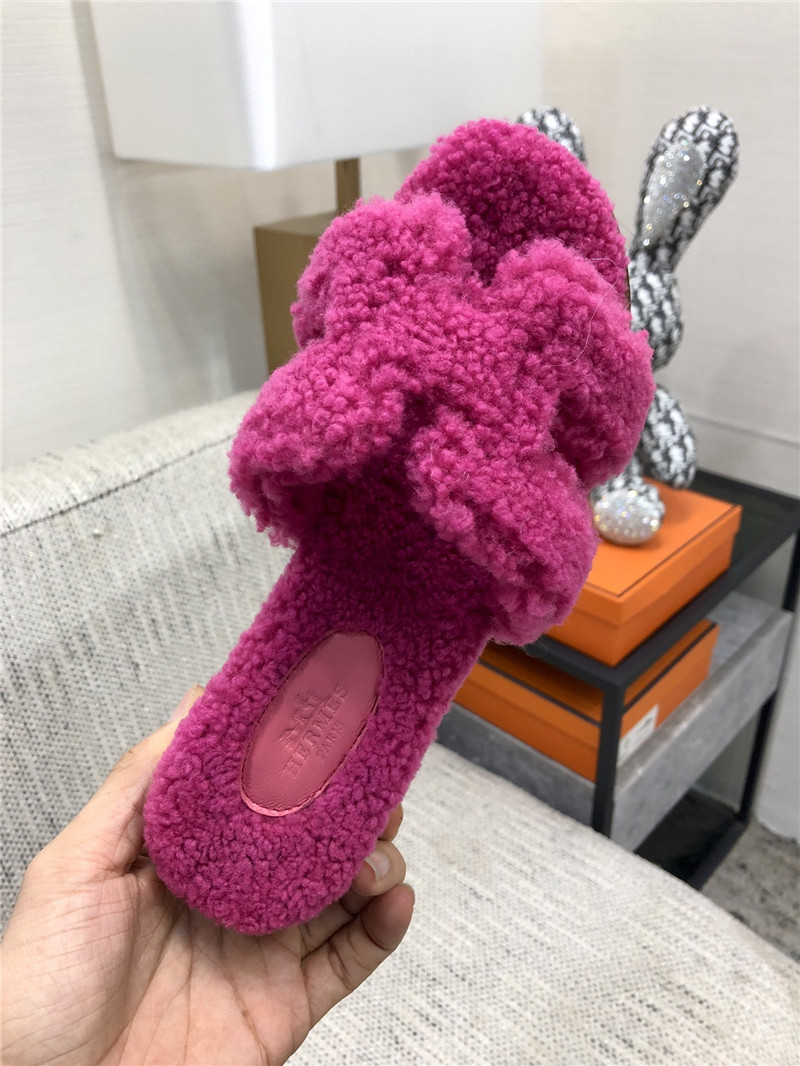 Hermes Birkin Replica Teddy Fur Slippers